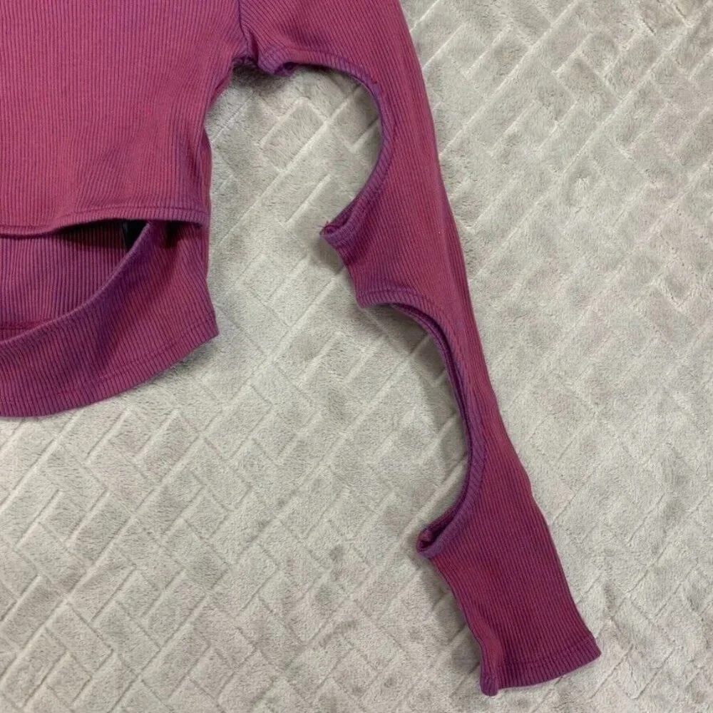 BDG Womans Small Crop Top Purple Long Sleeve Keyhole Open Barbie Clubbing Rave
